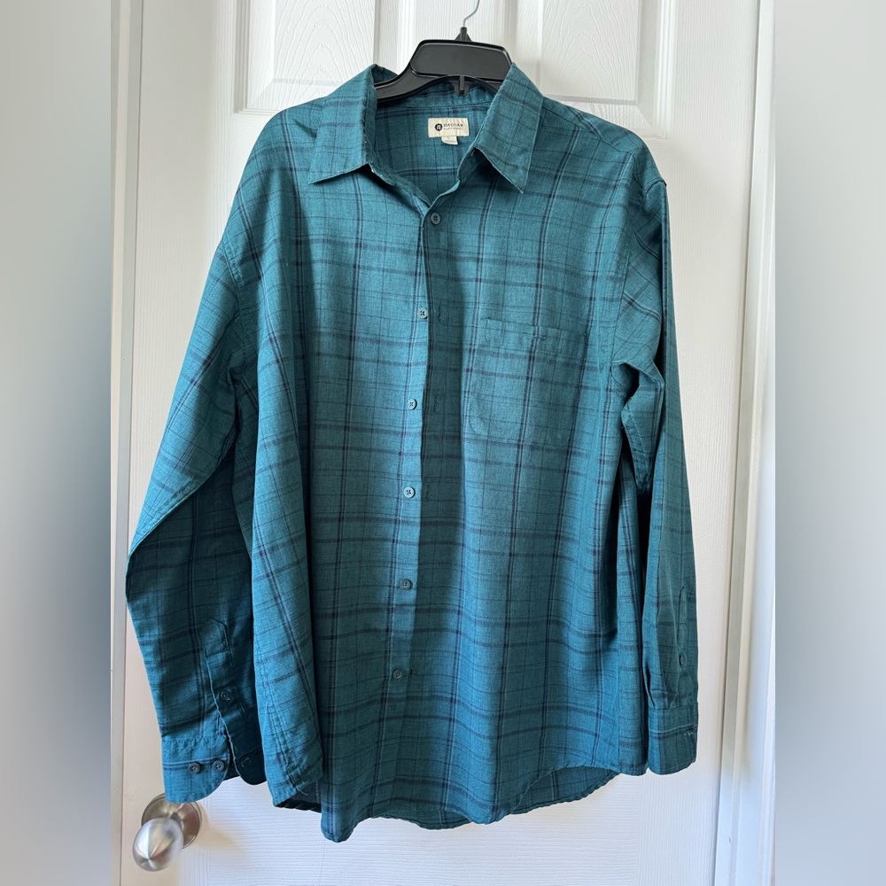Haggar Men's Teal Checkered Shirt